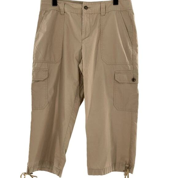 "CHAPS Denim" Cropped Cargo Khaki Chino Straight Leg Ankle Tie Pants Sz 8 - Picture 3 of 5